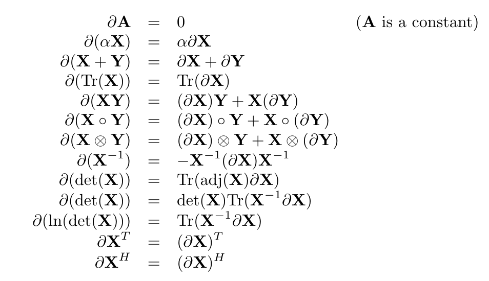 Matrix differential identities from